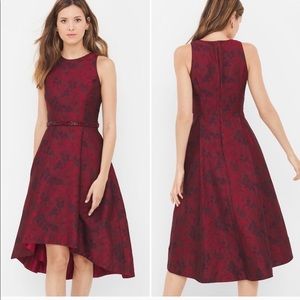 White House Black Market Red Jacquard Hi Low Dress
